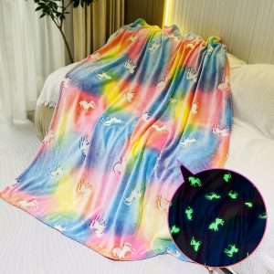 Glow In The Dark Throw Blanket, Unicorn Blanket For Girls, Luminous Kids Blanket, Soft Blankets For 3,4,5,6,7,8,9,10 Year Old Girl Birthday Christmas Thanksgiving Gifts